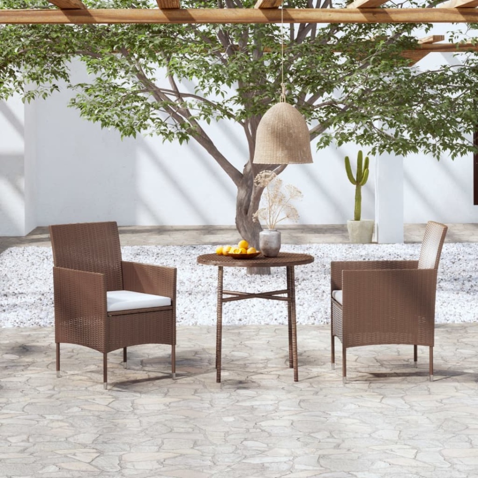 Set mobilier de grădină, 3 piese, maro, poliratan