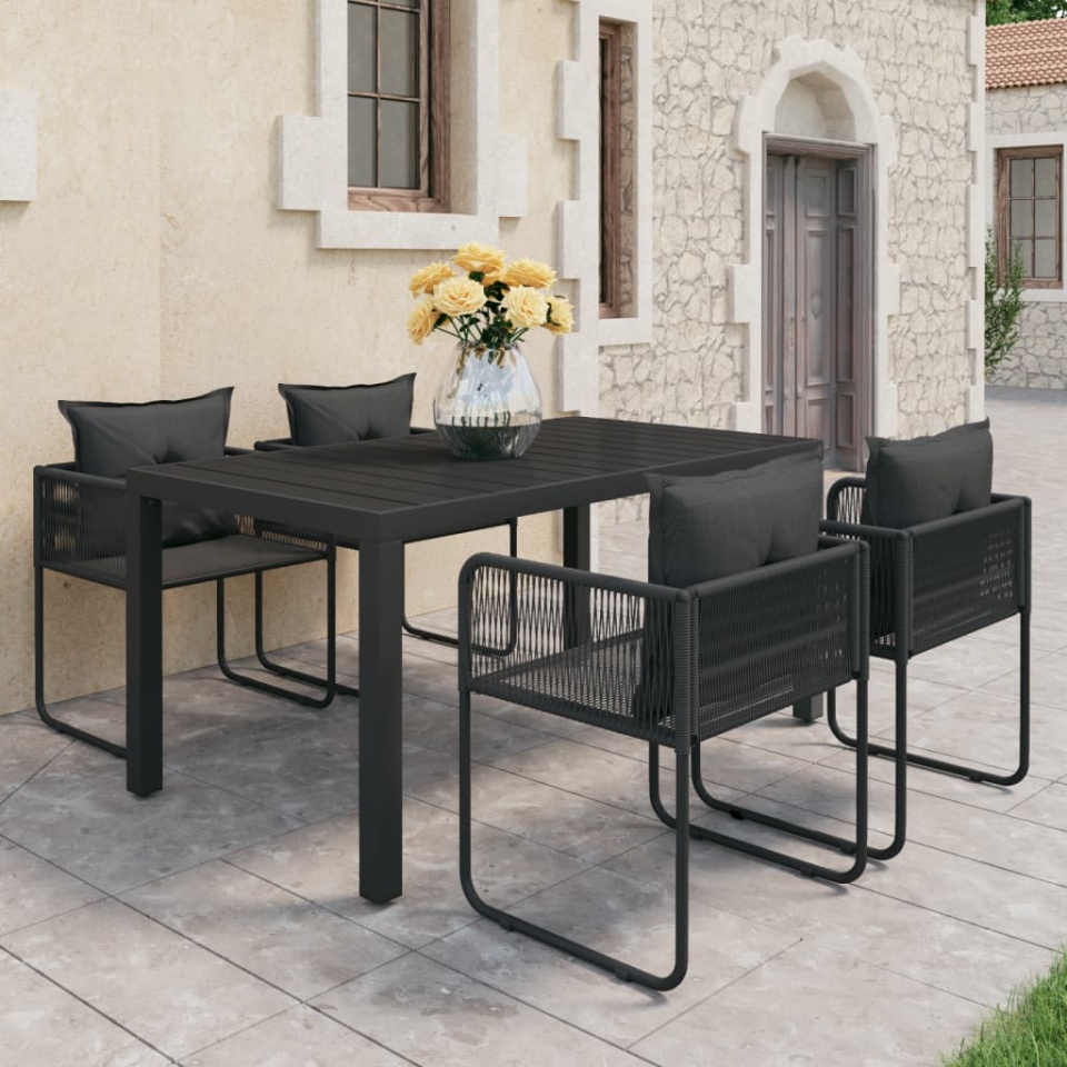 Set mobilier de grădină, 5 piese, negru, ratan PVC