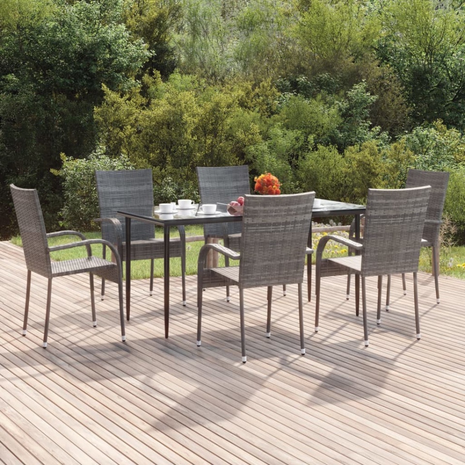 Set mobilier de grădină, 7 piese, gri, poliratan