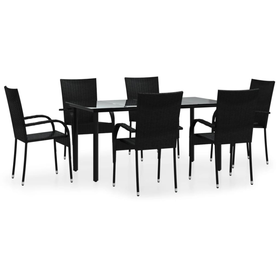 Set mobilier de grădină, 7 piese, negru, poliratan - 1 | YEO
