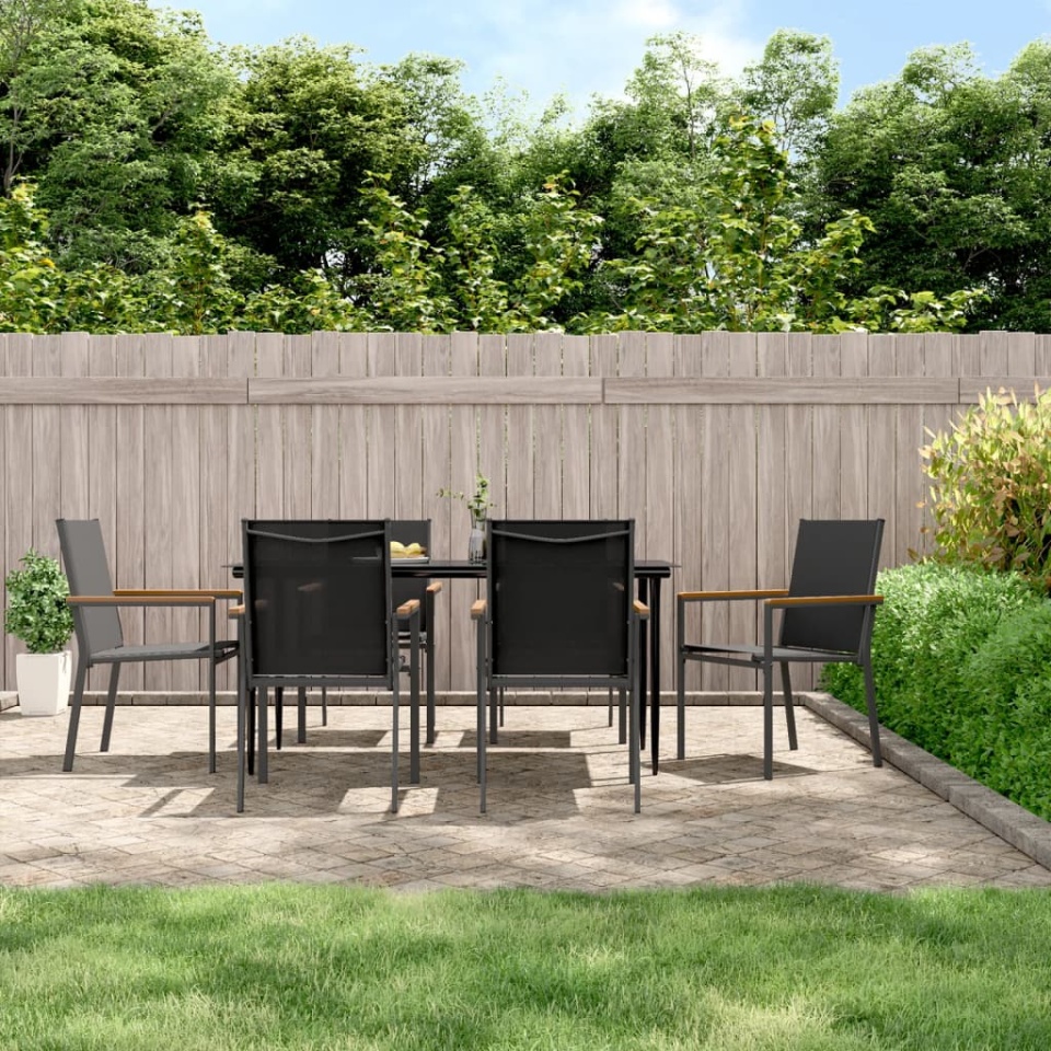 Set mobilier de grădină, 7 piese, negru, textilenă și oțel