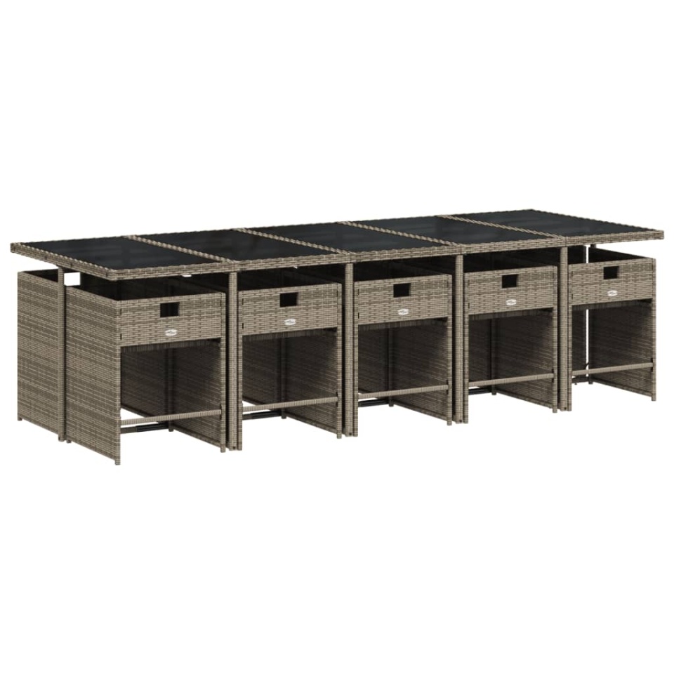 Set mobilier de grădină cu perne, 11 piese, gri, poliratan - 2 | YEO
