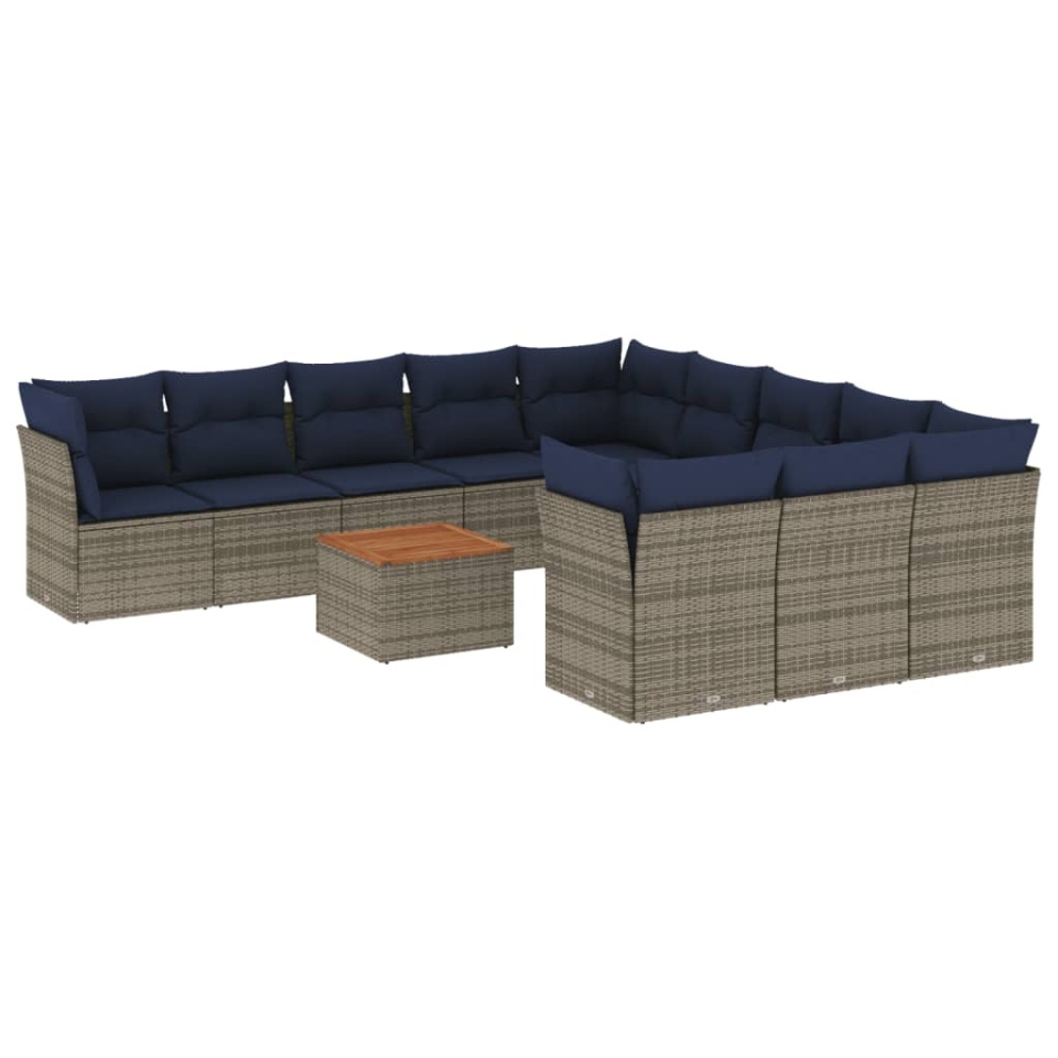 Set mobilier de grădină cu perne, 12 piese, gri, poliratan - 1 | YEO