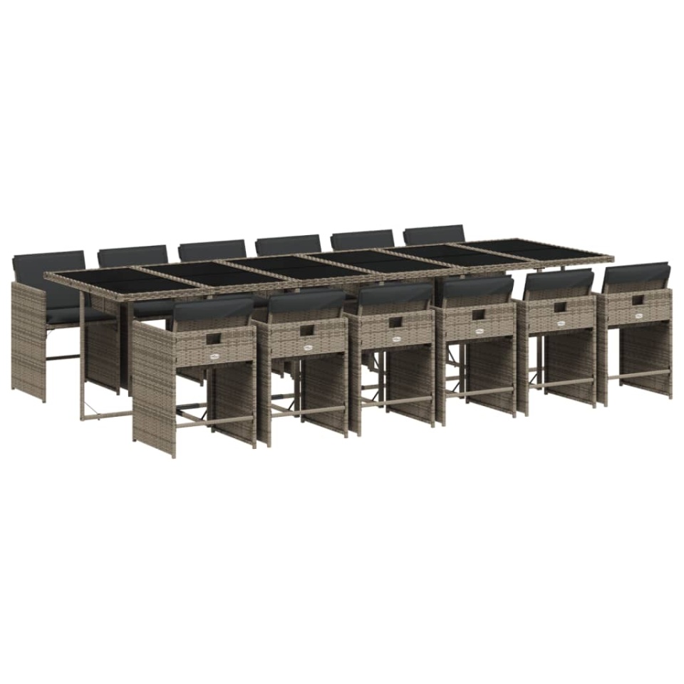 Set mobilier de grădină cu perne, 13 piese, gri, poliratan - 1 | YEO