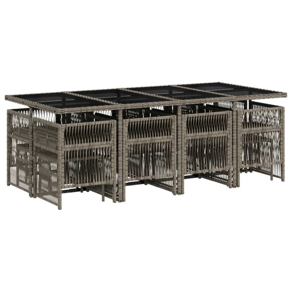 Set mobilier de grădină cu perne, 13 piese, gri, poliratan - 2 | YEO