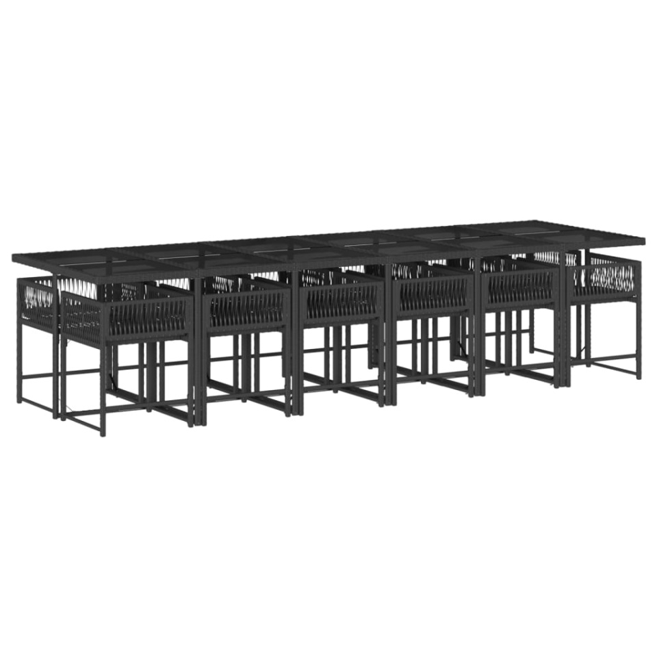 Set mobilier de grădină cu perne, 13 piese, negru, poliratan - 2 | YEO