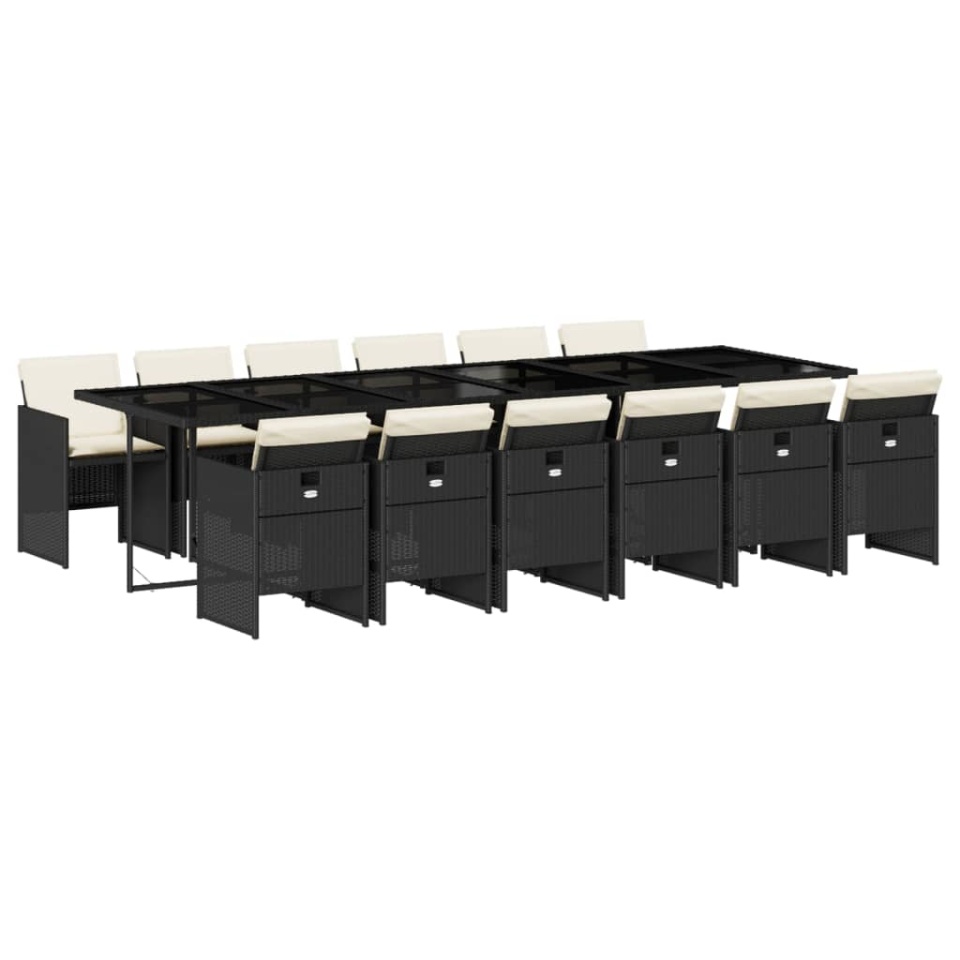 Set mobilier de grădină cu perne, 13 piese, negru, poliratan - 1 | YEO
