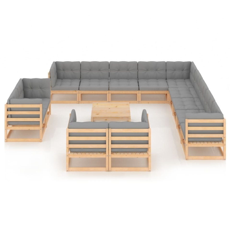 Set mobilier de grădină cu perne, 14 piese, lemn masiv pin - 1 | YEO