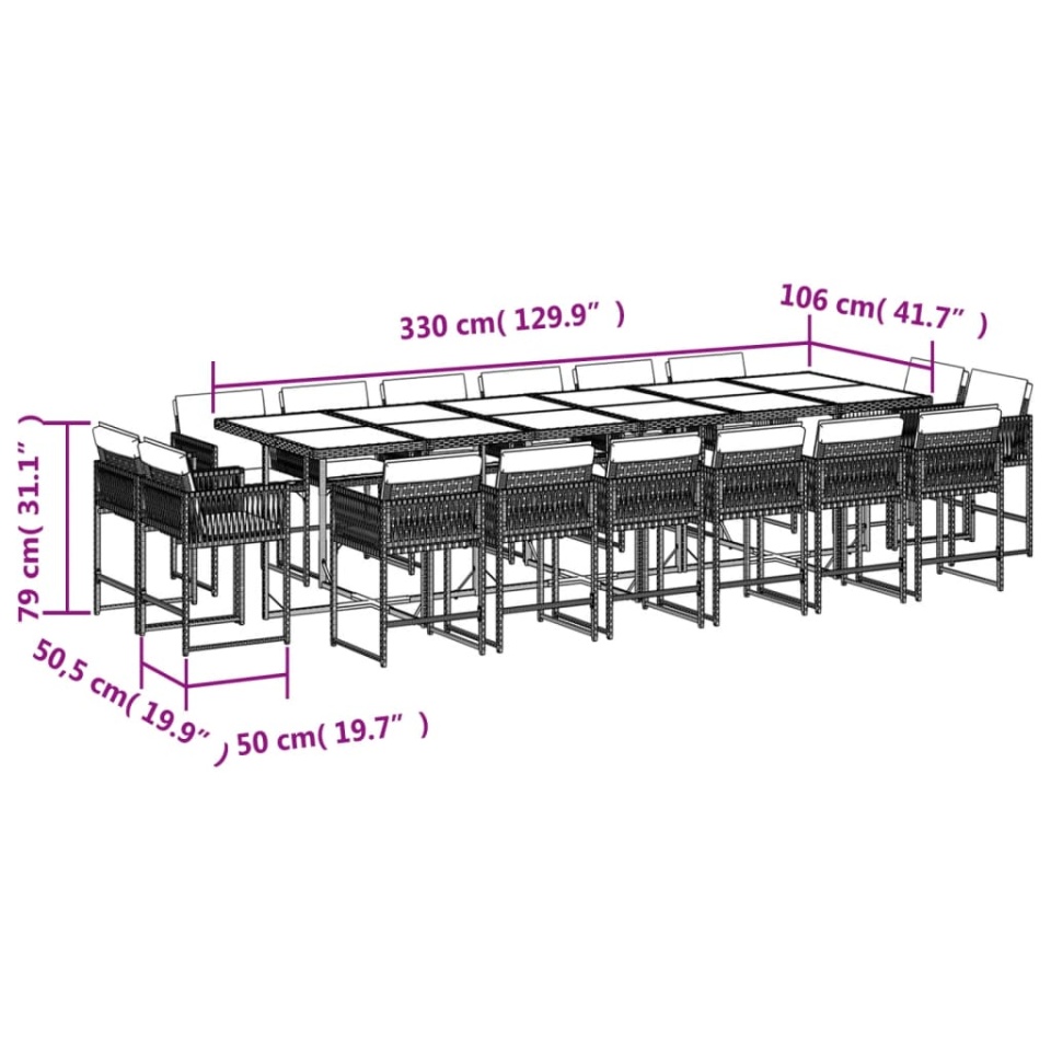 Set mobilier de grădină cu perne, 17 piese, gri, poliratan - 3 | YEO