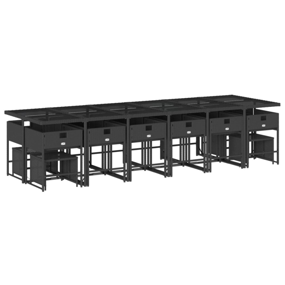 Set mobilier de grădină cu perne, 17 piese, negru, poliratan - 2 | YEO