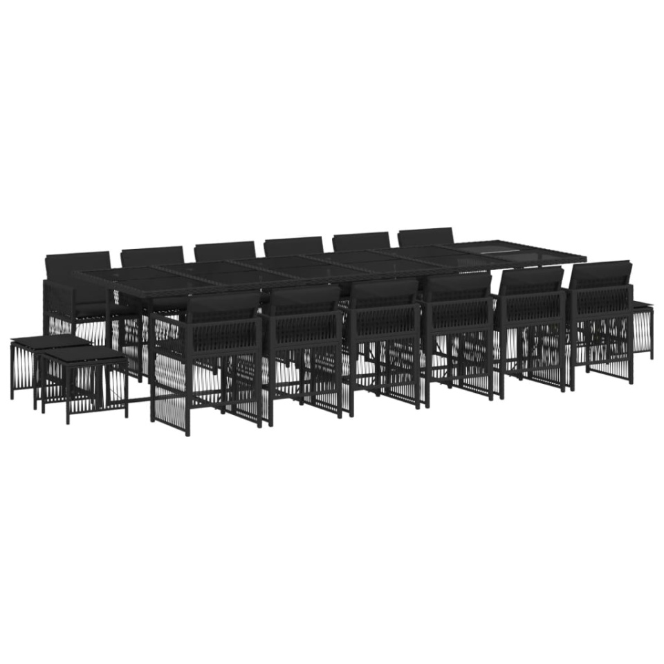 Set mobilier de grădină cu perne, 17 piese, negru, poliratan - 1 | YEO