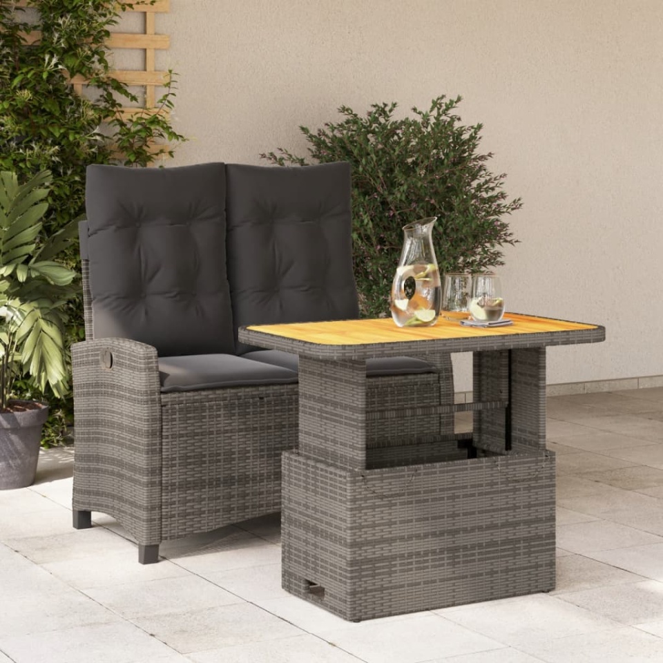 Set mobilier de grădină cu perne, 2 piese, gri, poliratan
