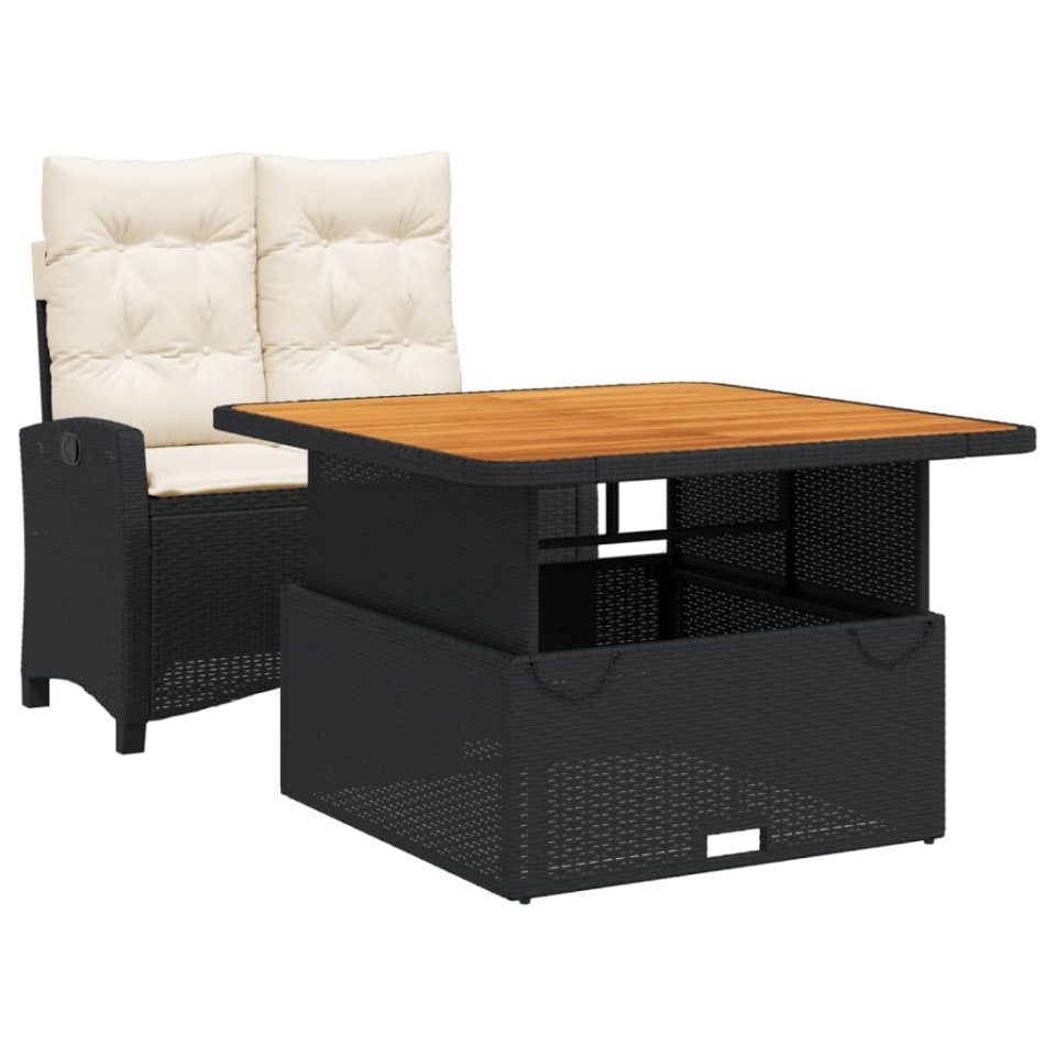 Set mobilier de grădină cu perne, 2 piese, negru, poliratan - 1 | YEO