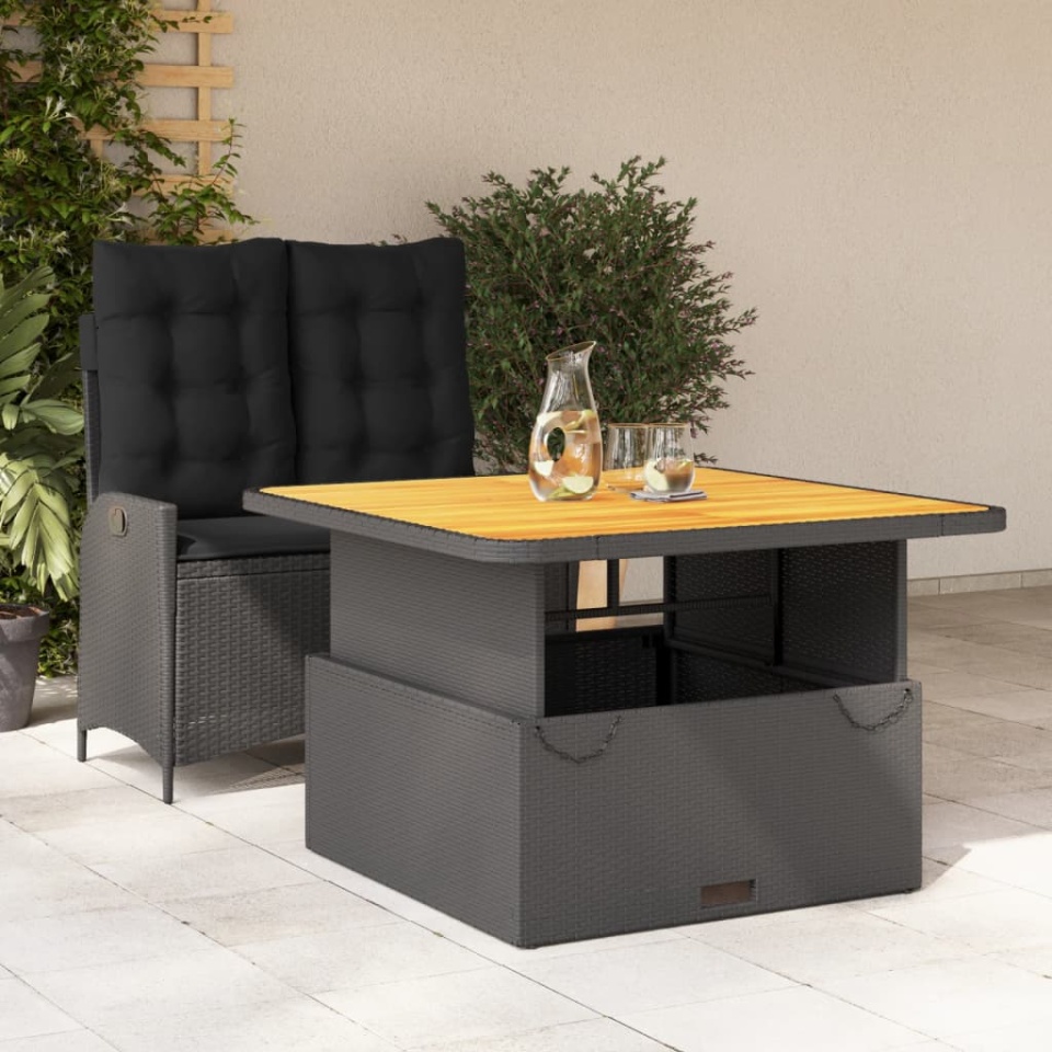 Set mobilier de grădină cu perne, 2 piese, negru, poliratan
