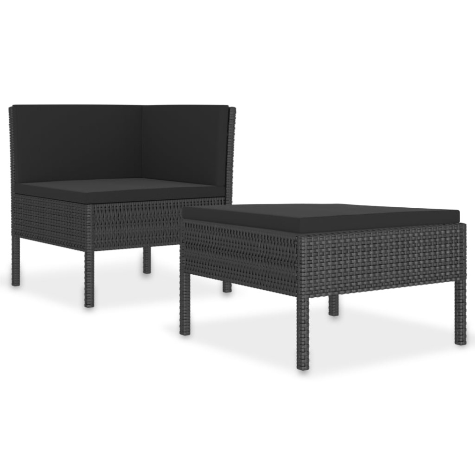Set mobilier de grădină cu perne, 2 piese, negru, poliratan - 1 | YEO