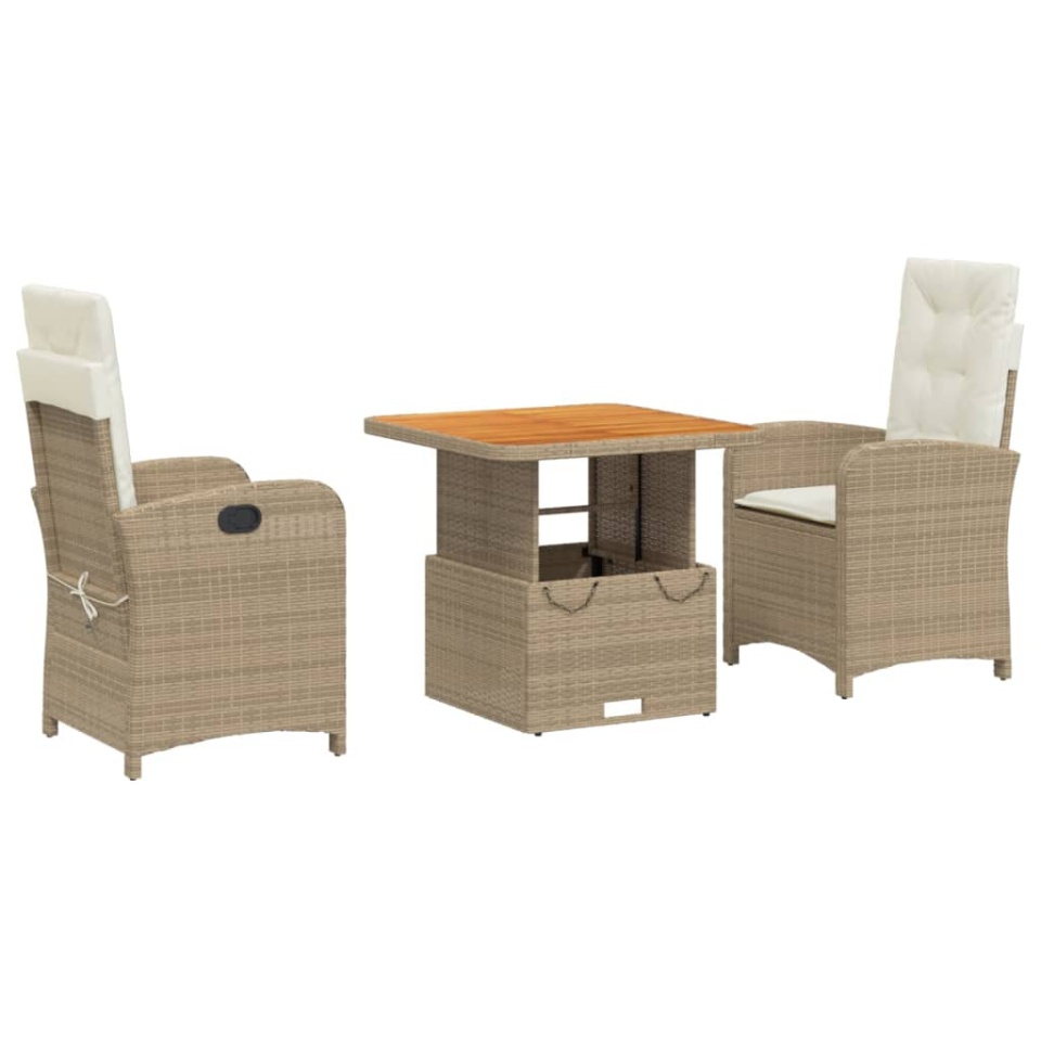 Set mobilier de grădină cu perne, 3 piese, bej, poliratan - 1 | YEO