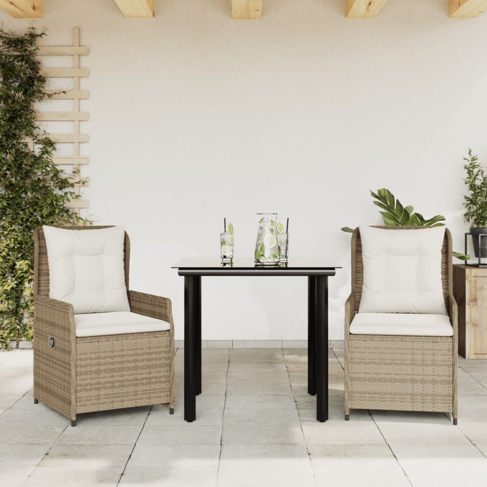 Set mobilier de grădină cu perne, 3 piese, bej, poliratan