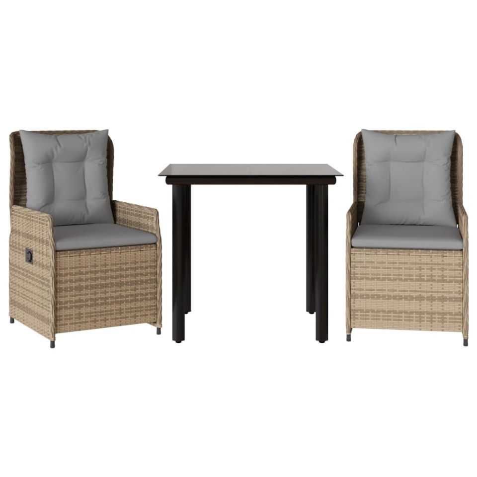 Set mobilier de grădină cu perne, 3 piese, bej, poliratan - 1 | YEO