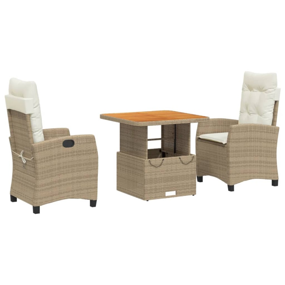 Set mobilier de grădină cu perne, 3 piese, bej, poliratan - 1 | YEO