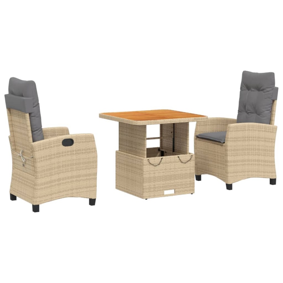 Set mobilier de grădină cu perne, 3 piese, bej, poliratan - 1 | YEO