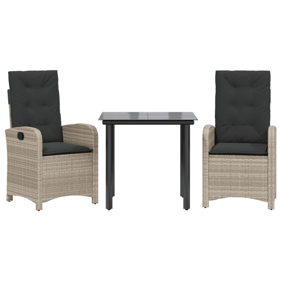 Set mobilier de grădină cu perne, 3 piese,gri deschis,poliratan - 1 | YEO