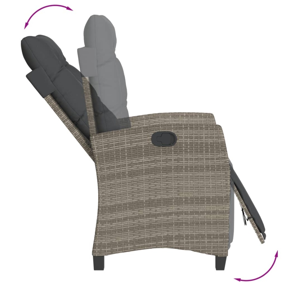 Set mobilier de grădină cu perne, 3 piese, gri, poliratan - 3 | YEO