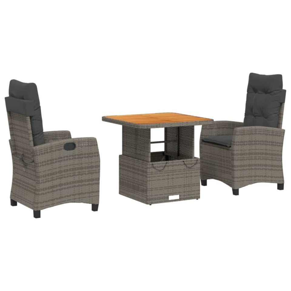 Set mobilier de grădină cu perne, 3 piese, gri, poliratan - 1 | YEO