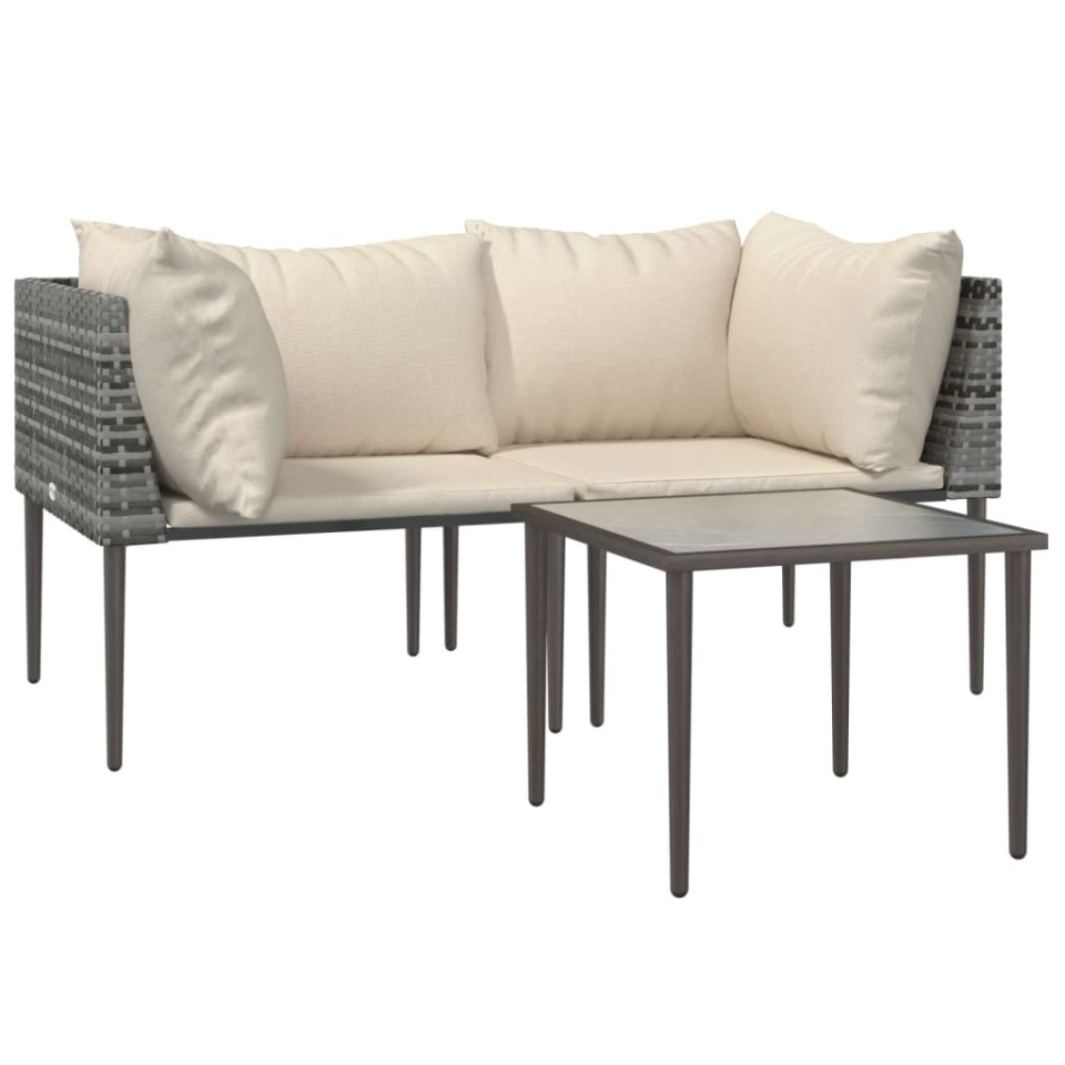 Set mobilier de grădină cu perne, 3 piese, gri, poliratan - 2 | YEO