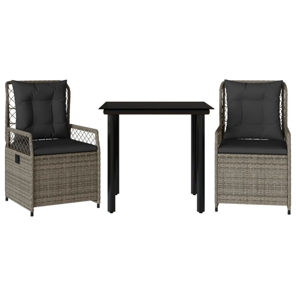 Set mobilier de grădină cu perne, 3 piese, gri, poliratan - 1 | YEO