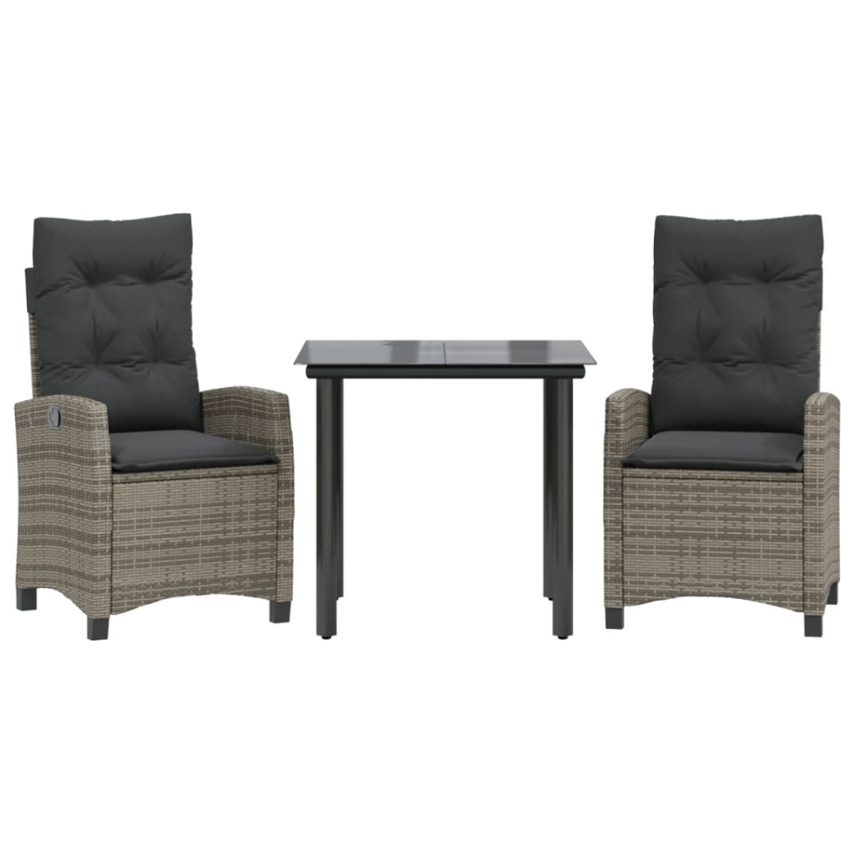 Set mobilier de grădină cu perne, 3 piese, gri, poliratan - 1 | YEO