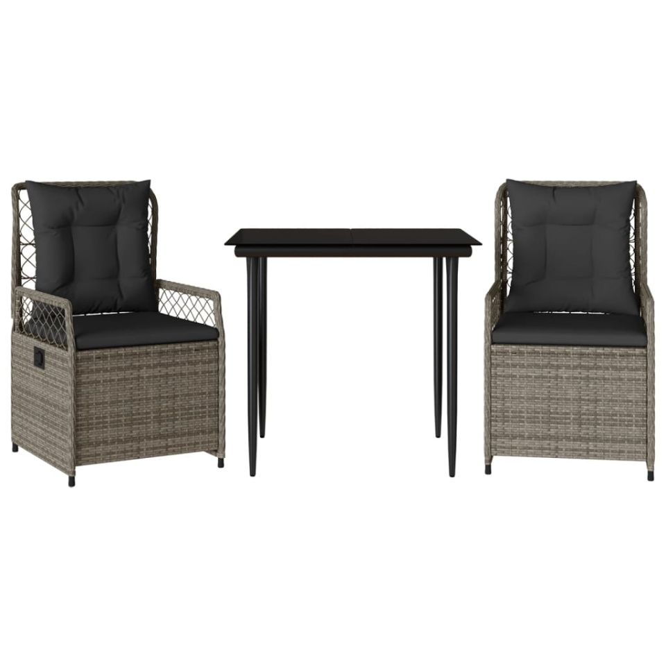 Set mobilier de grădină cu perne, 3 piese, gri, poliratan - 1 | YEO