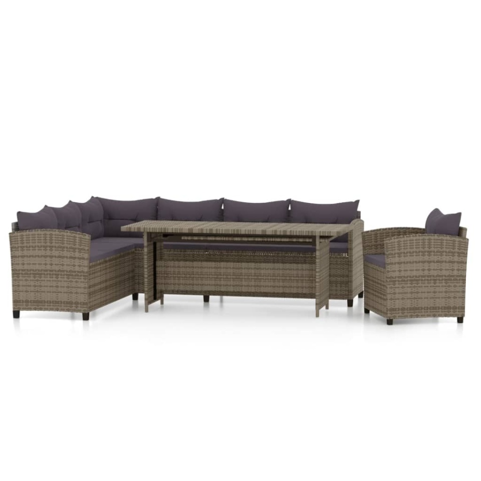 Set mobilier de grădină cu perne, 3 piese, gri, poliratan - 1 | YEO