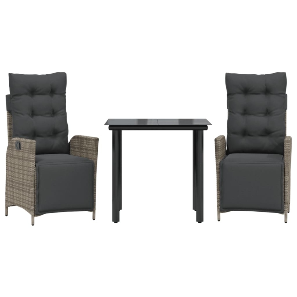 Set mobilier de grădină cu perne, 3 piese, gri, poliratan - 1 | YEO