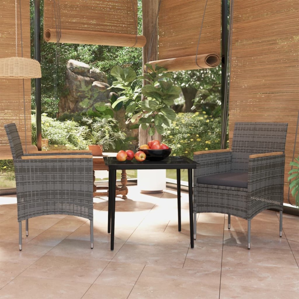 Set mobilier de grădină, cu perne, 3 piese, gri și negru