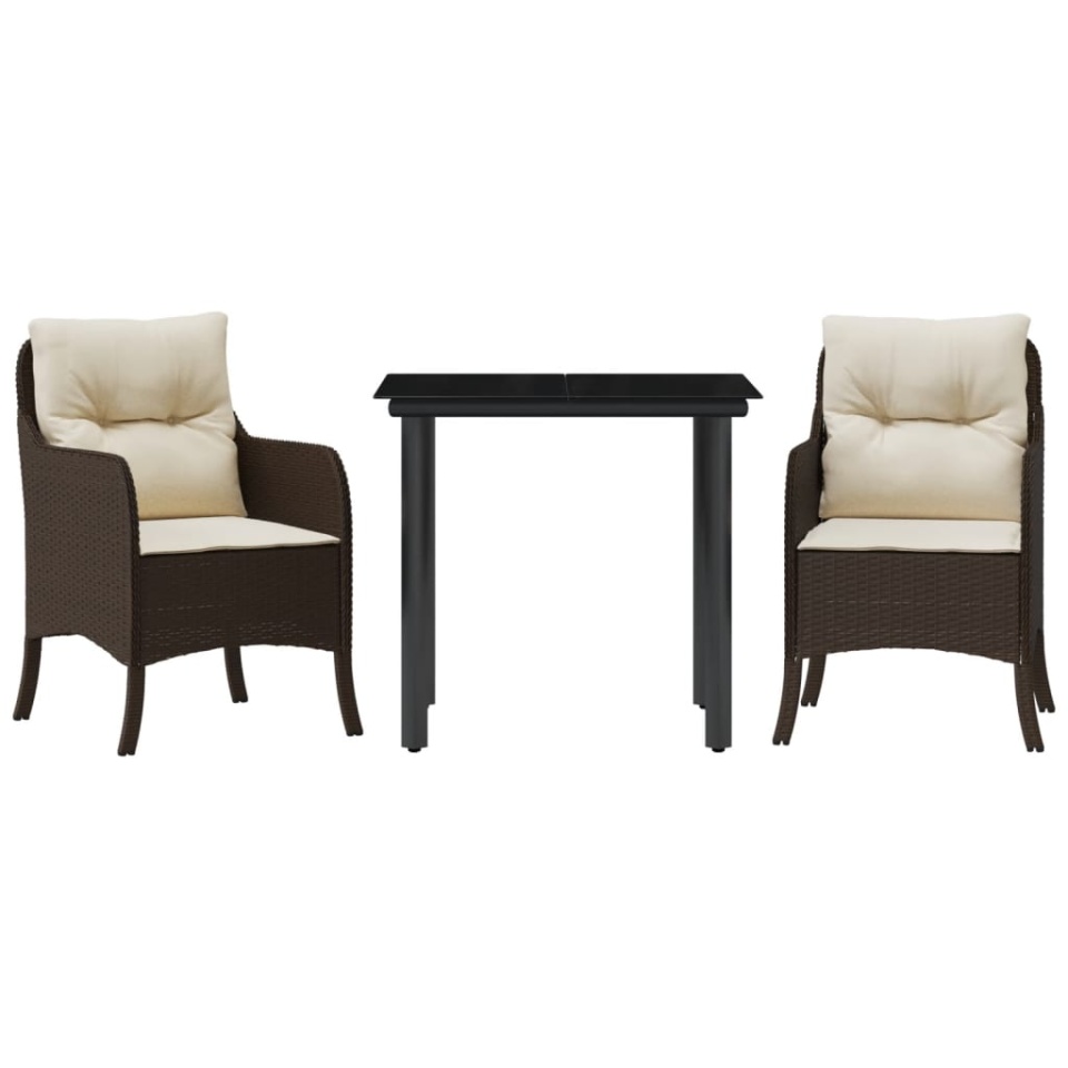 Set mobilier de grădină cu perne, 3 piese, maro, poliratan - 1 | YEO