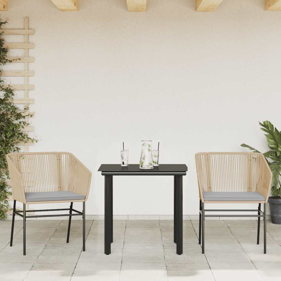 Set mobilier de grădină cu perne 3 piese maro sticlă polirattan - 2 | YEO