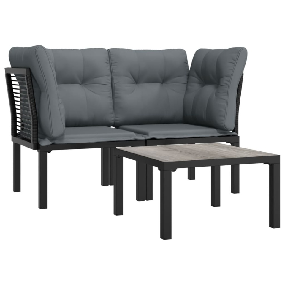 Set mobilier de grădină cu perne, 3 piese, negru/gri, poliratan - 2 | YEO