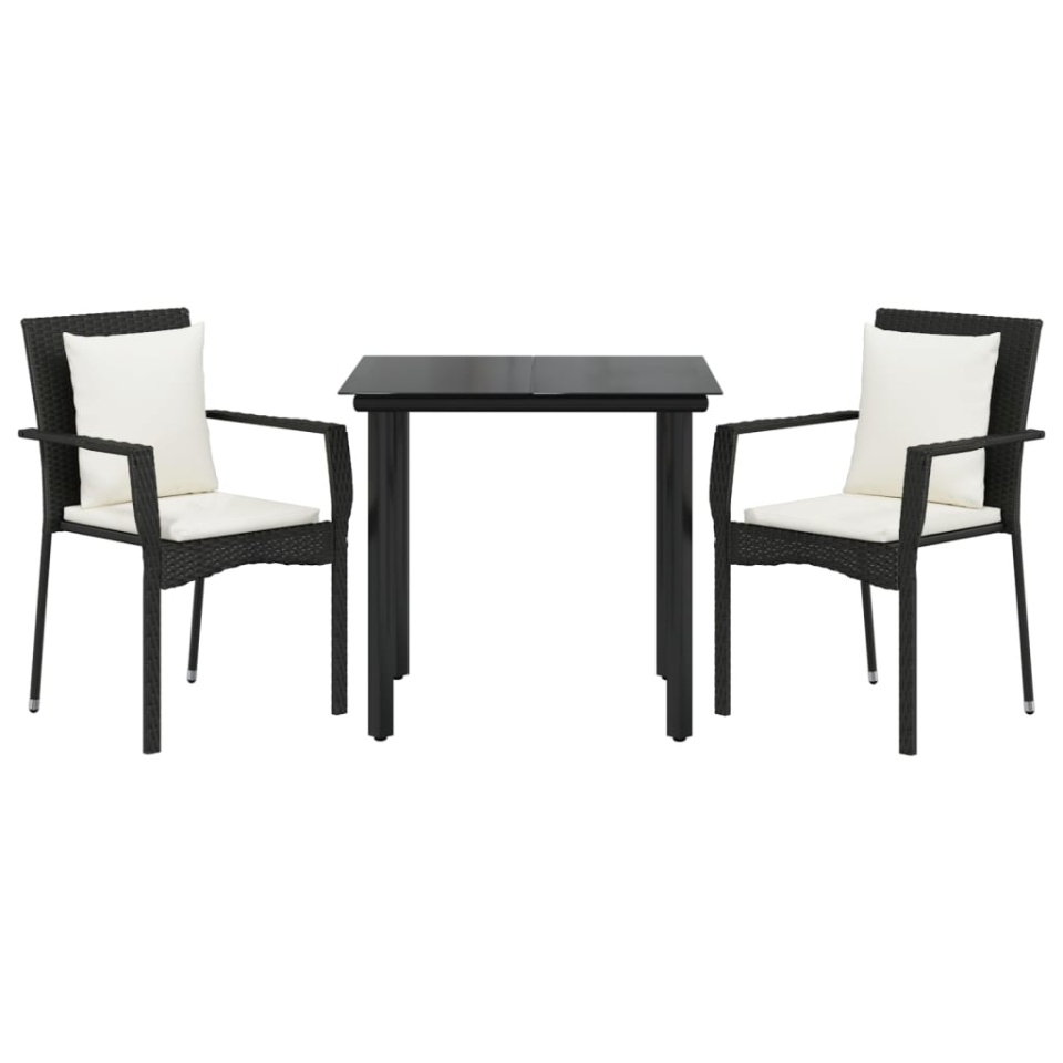 Set mobilier de grădină cu perne, 3 piese, negru, poliratan - 2 | YEO