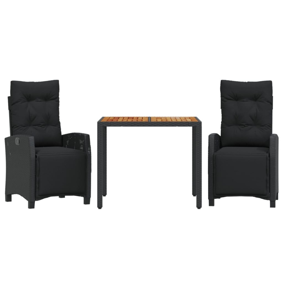 Set mobilier de grădină cu perne, 3 piese, negru, poliratan - 1 | YEO