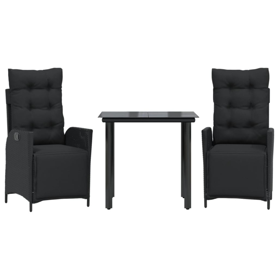 Set mobilier de grădină cu perne, 3 piese, negru, poliratan - 1 | YEO