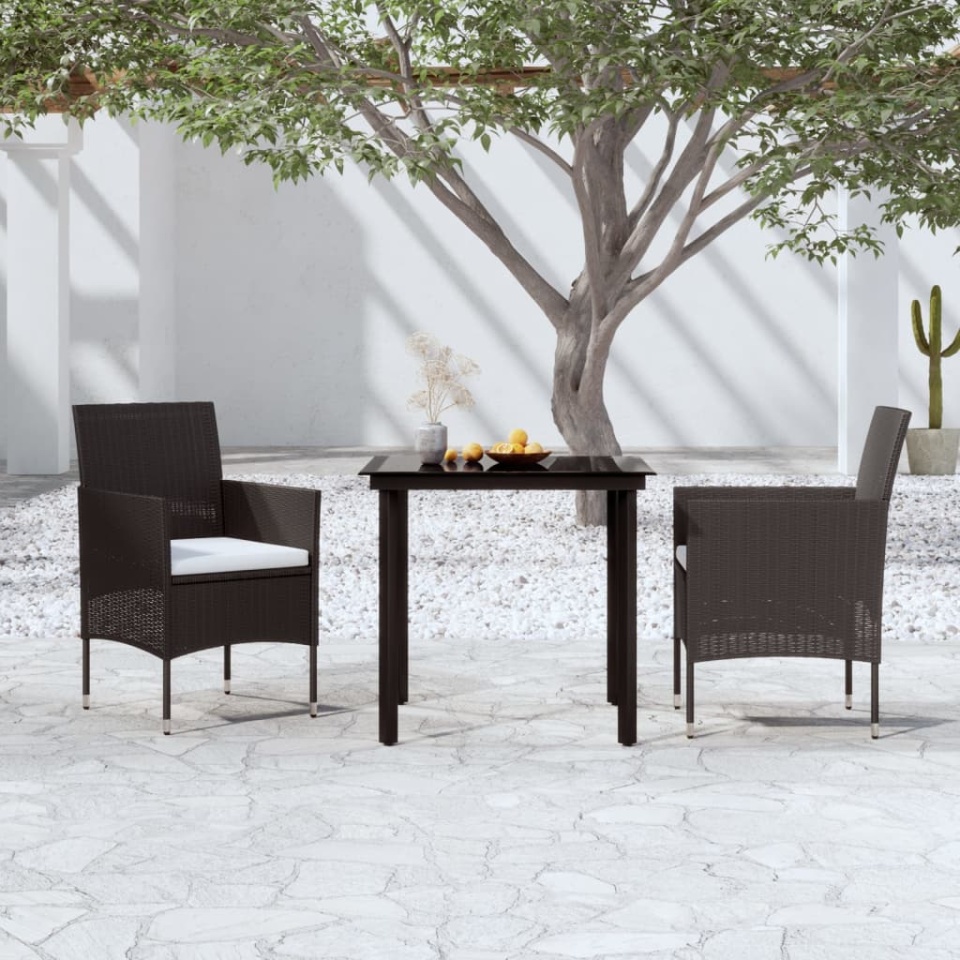 Set mobilier de grădină cu perne, 3 piese, negru