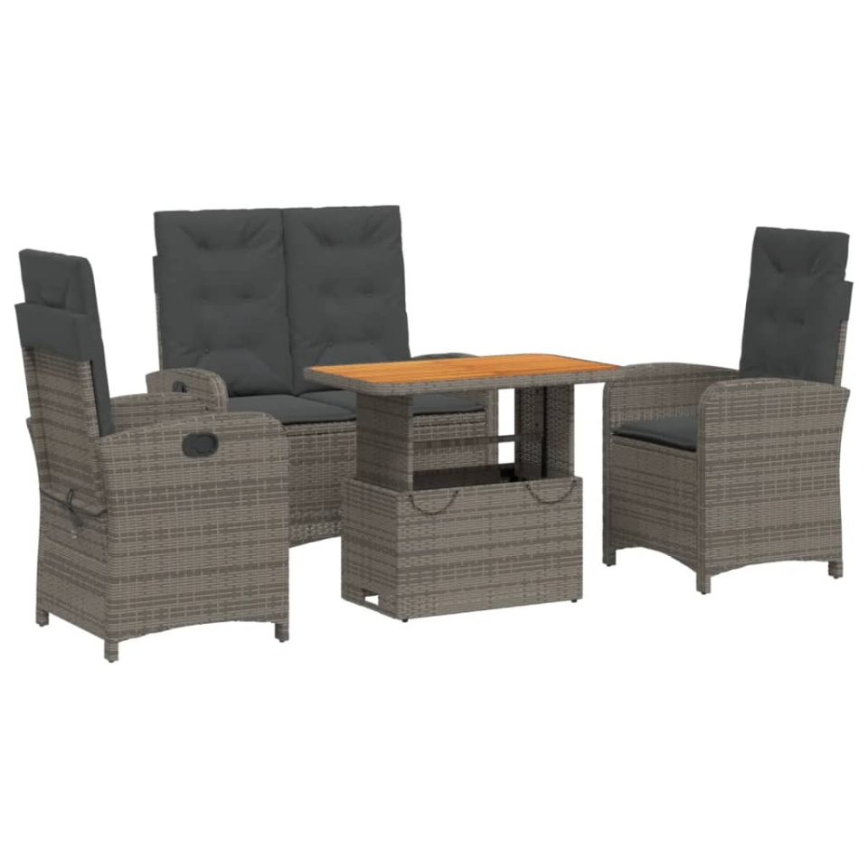Set mobilier de grădină cu perne, 4 piese, gri, poliratan - 1 | YEO