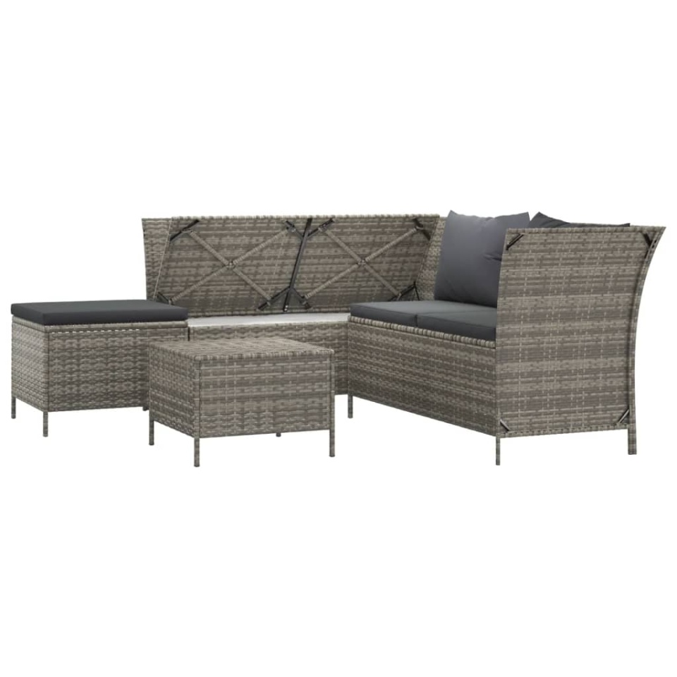 Set mobilier de grădină cu perne, 4 piese, gri, poliratan - 2 | YEO