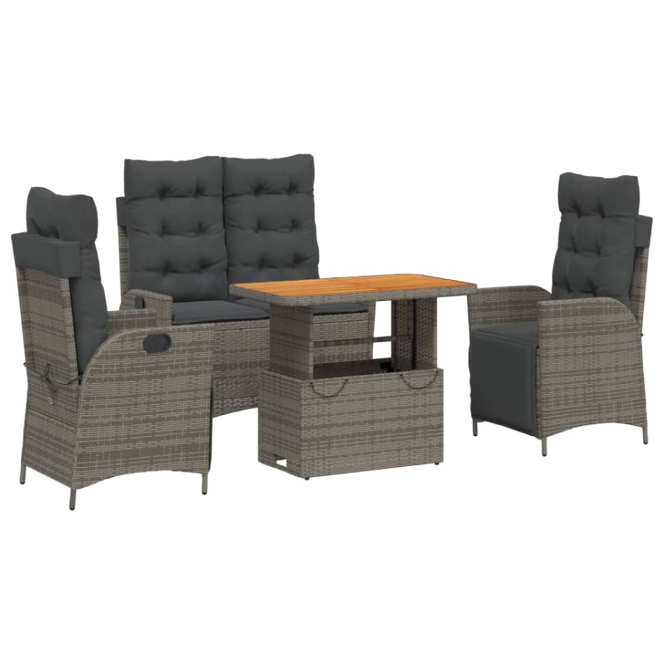 Set mobilier de grădină cu perne, 4 piese, gri, poliratan - 1 | YEO