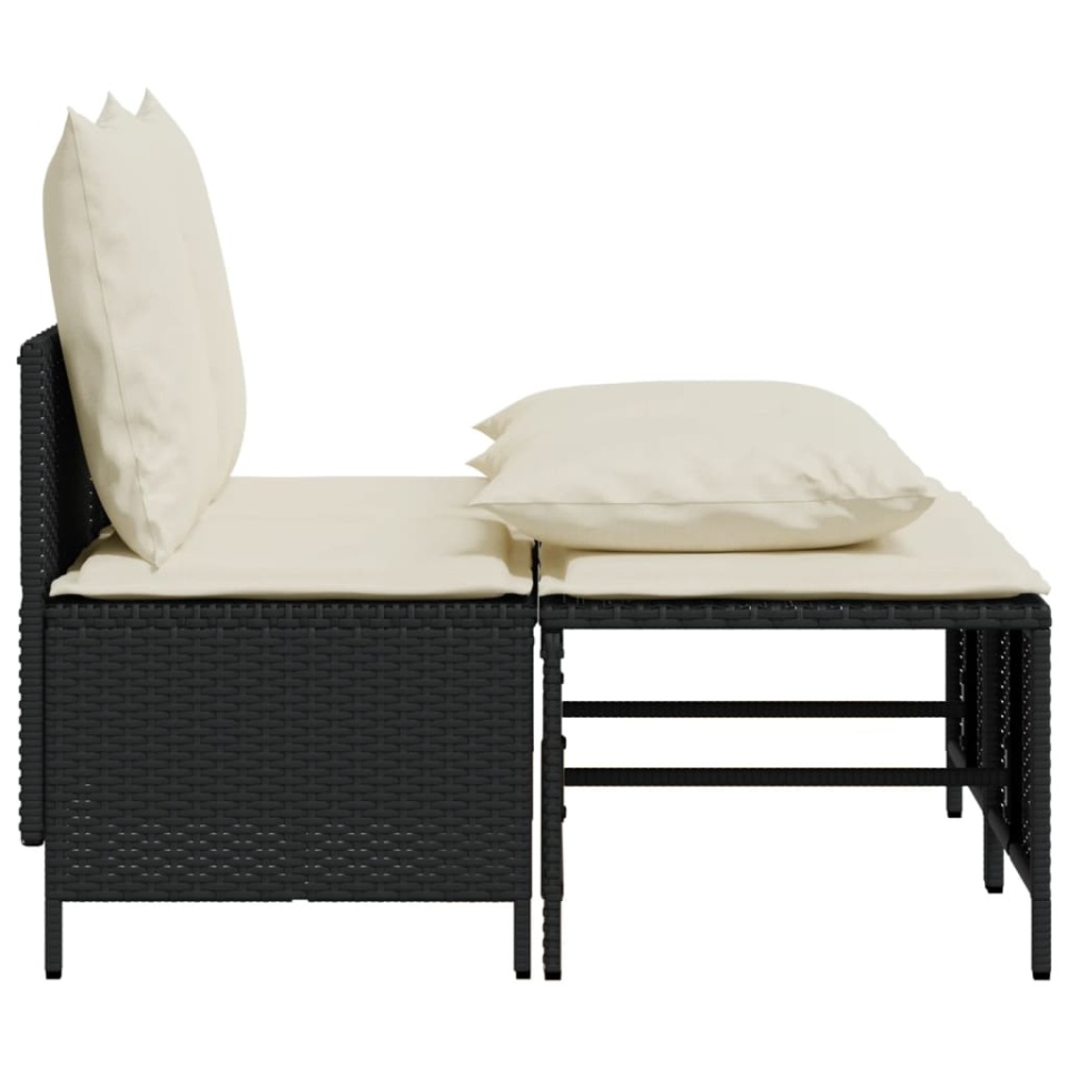 Set mobilier de grădină cu perne, 4 piese, negru, poliratan - 3 | YEO