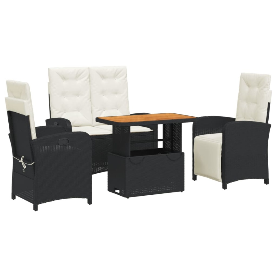 Set mobilier de grădină cu perne, 4 piese, negru, poliratan - 1 | YEO