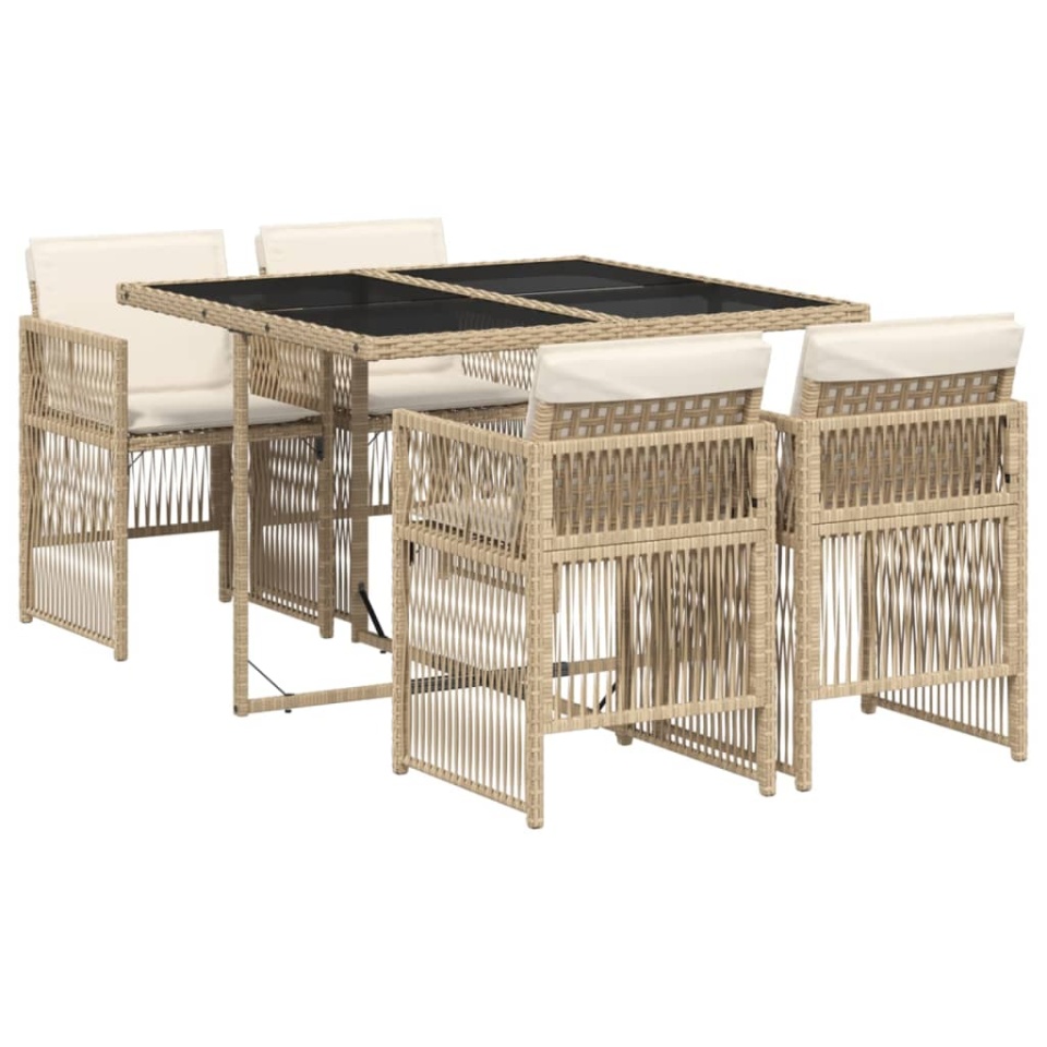 Set mobilier de grădină cu perne, 5 piese, bej, poliratan - 1 | YEO