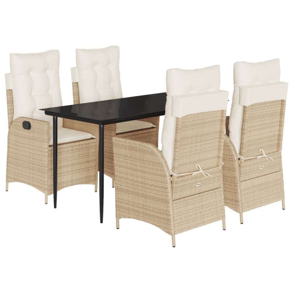 Set mobilier de grădină cu perne, 5 piese, bej, poliratan - 1 | YEO