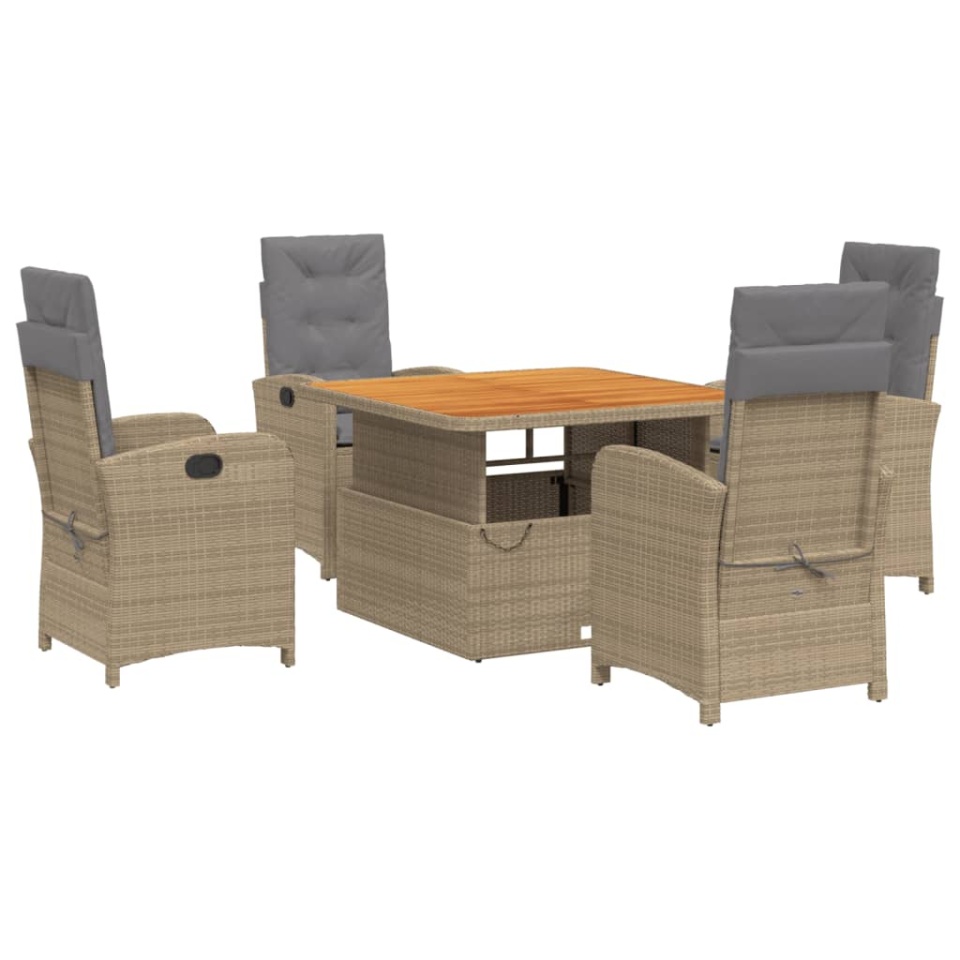 Set mobilier de grădină cu perne, 5 piese, bej, poliratan - 1 | YEO