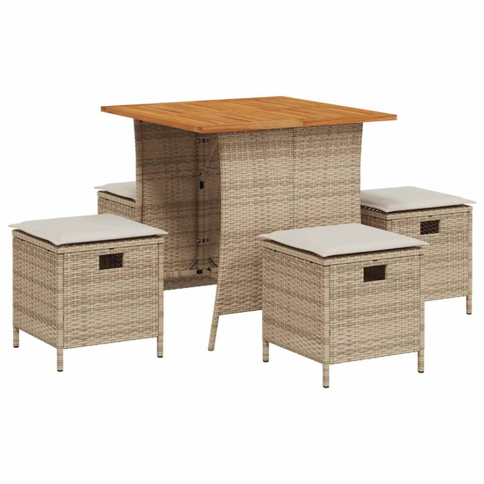 Set mobilier de grădină cu perne, 5 piese, bej, poliratan - 1 | YEO